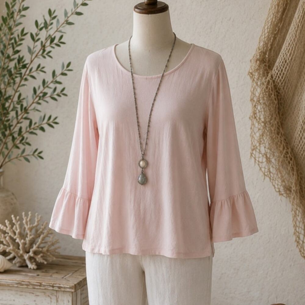 J.Jill Wearever Collection 3/4 Bell Sleeve Top Pink Blossom NWT Medium
